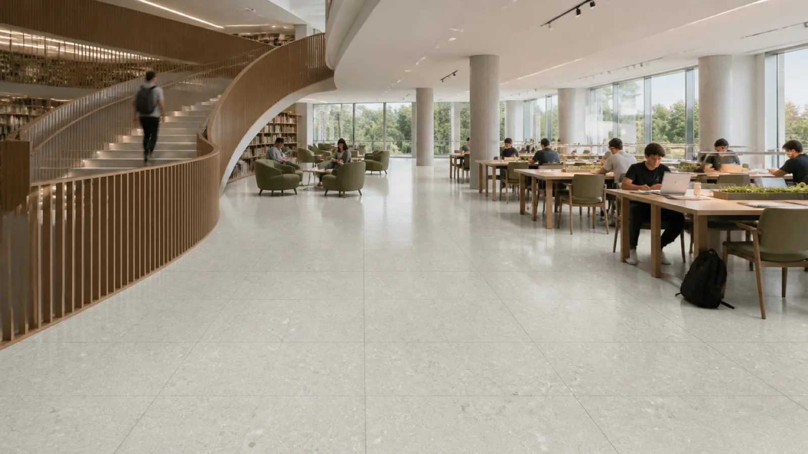 Pale Sage Sparse White-Chip Sintered Stone Slab for Hospitals and Schools thumbnail 5