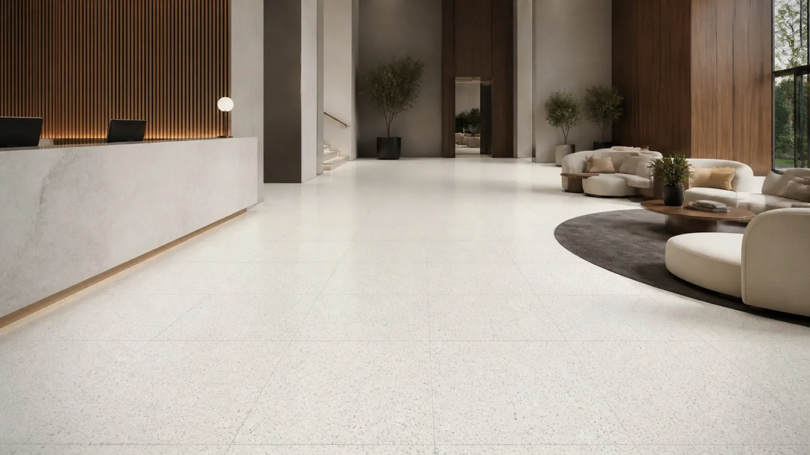 Cool White Fine Gray-Speckled Sintered Stone Slab for Floors and Stairs thumbnail 3