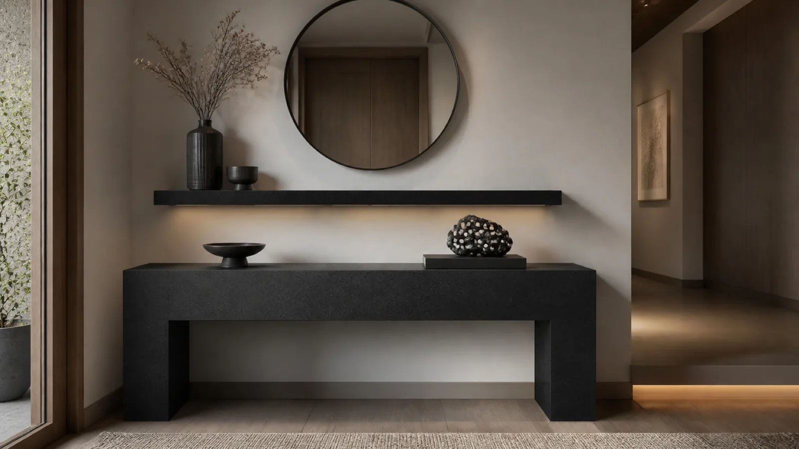 Matte Black Fine Dark-Speckled Sintered Stone Slab for Shelves and Consoles thumbnail 4