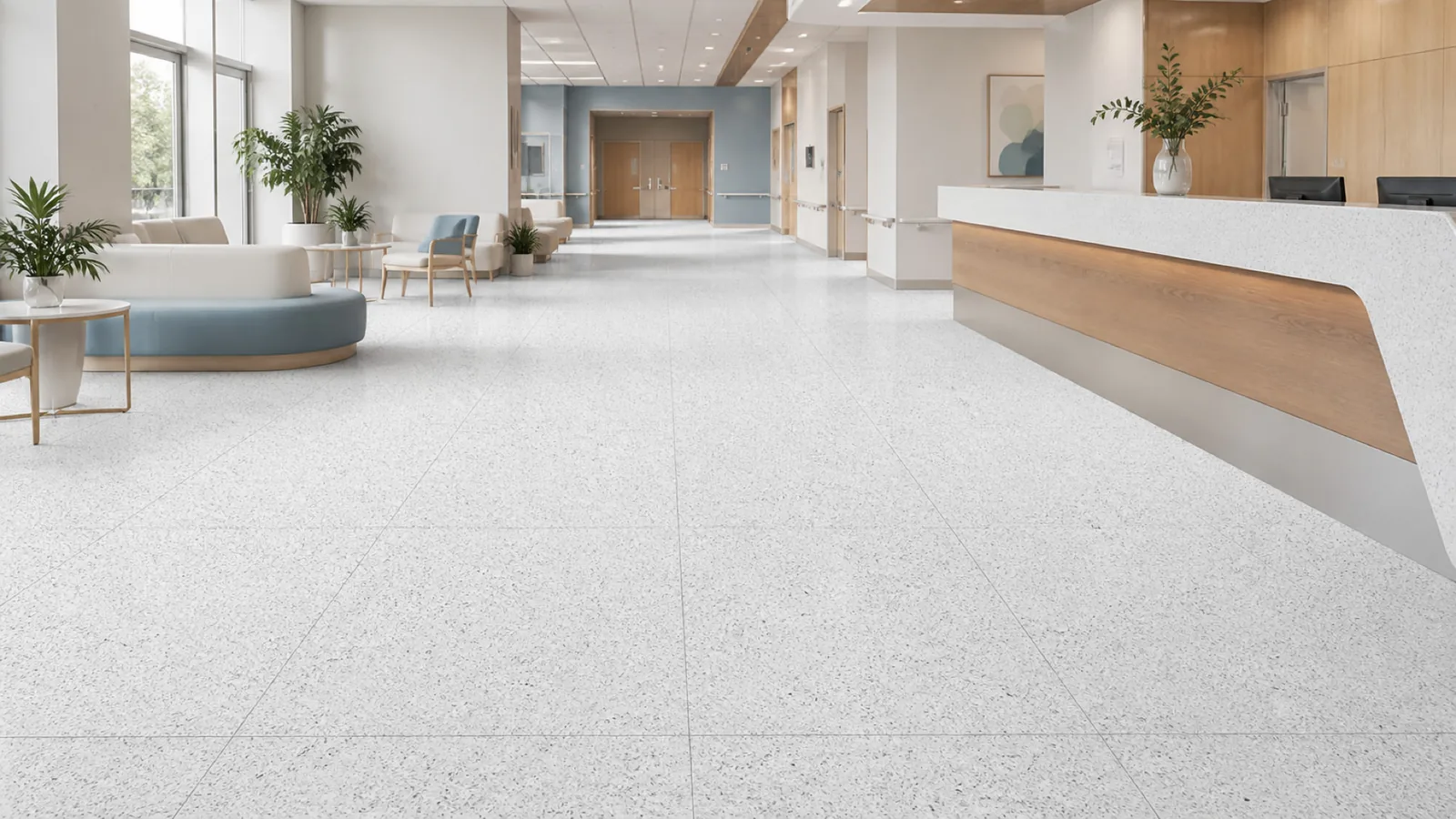 White Blue-Gray Speckled Sintered Stone Slab for Hospitals and Schools thumbnail 3