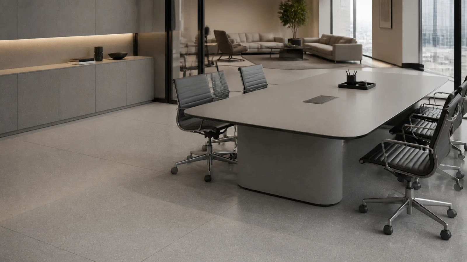 Mid Gray Minimal Fine-Grain Sintered Stone Slab for Business Spaces thumbnail 4