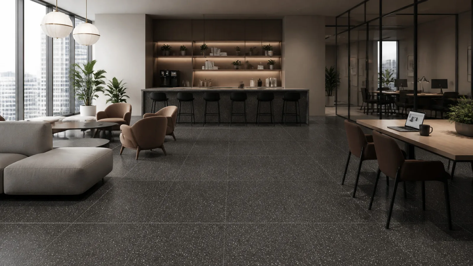 Dark Brown Dense Micro-Speckled Sintered Stone Slab for Business Spaces thumbnail 5