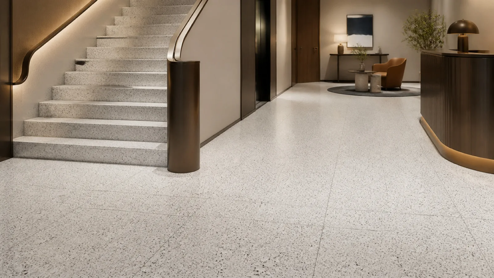 White Dense Black-Speckled Sintered Stone Slab for Floors and Stairs thumbnail 4