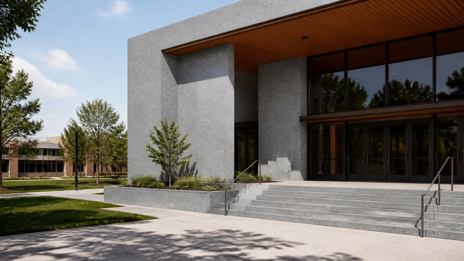 Cool Gray Sparse Medium-Chip Sintered Stone Slab for Exterior Walls thumbnail 4