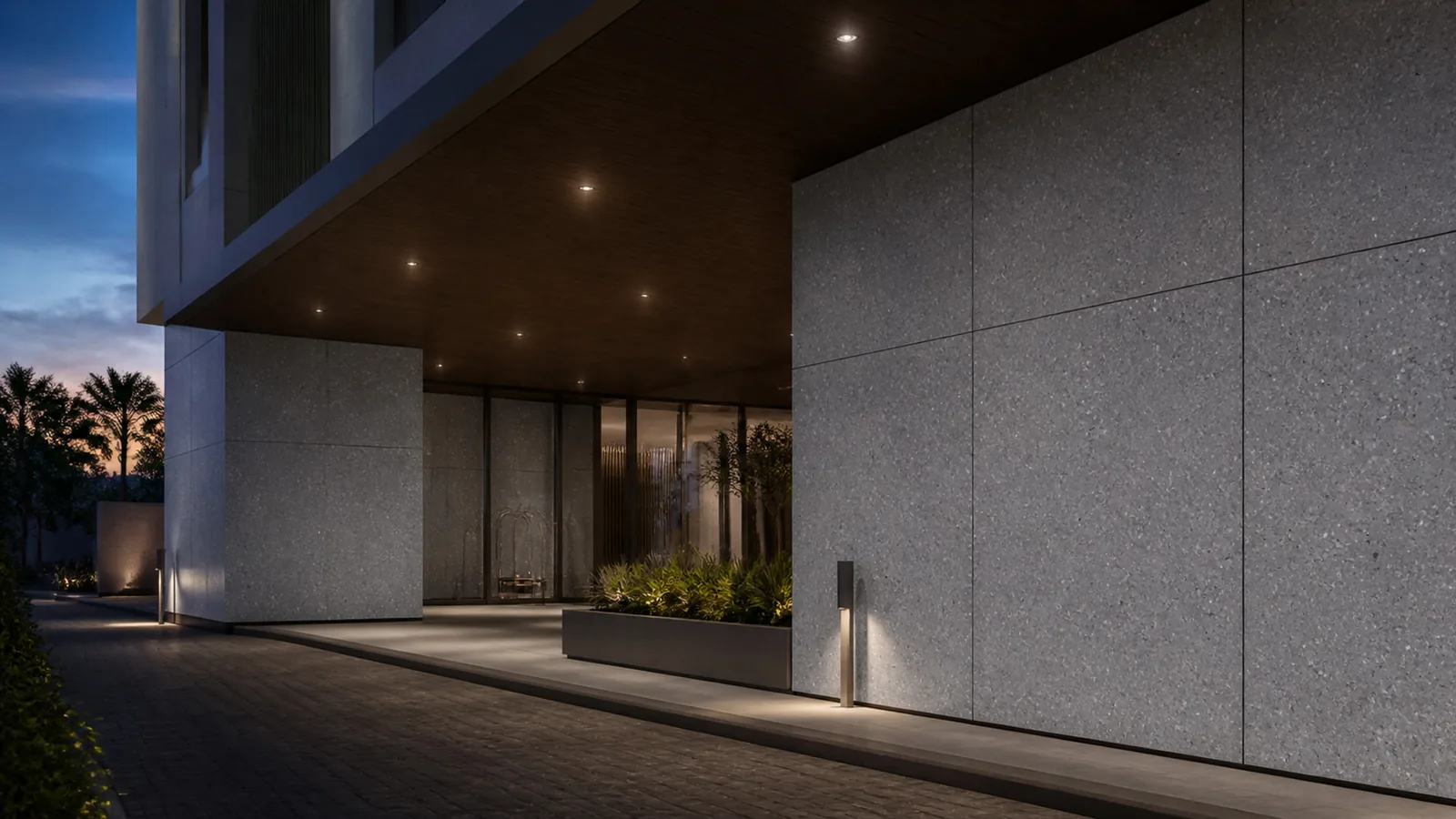 Cool Gray Sparse Medium-Chip Sintered Stone Slab for Exterior Walls thumbnail 5