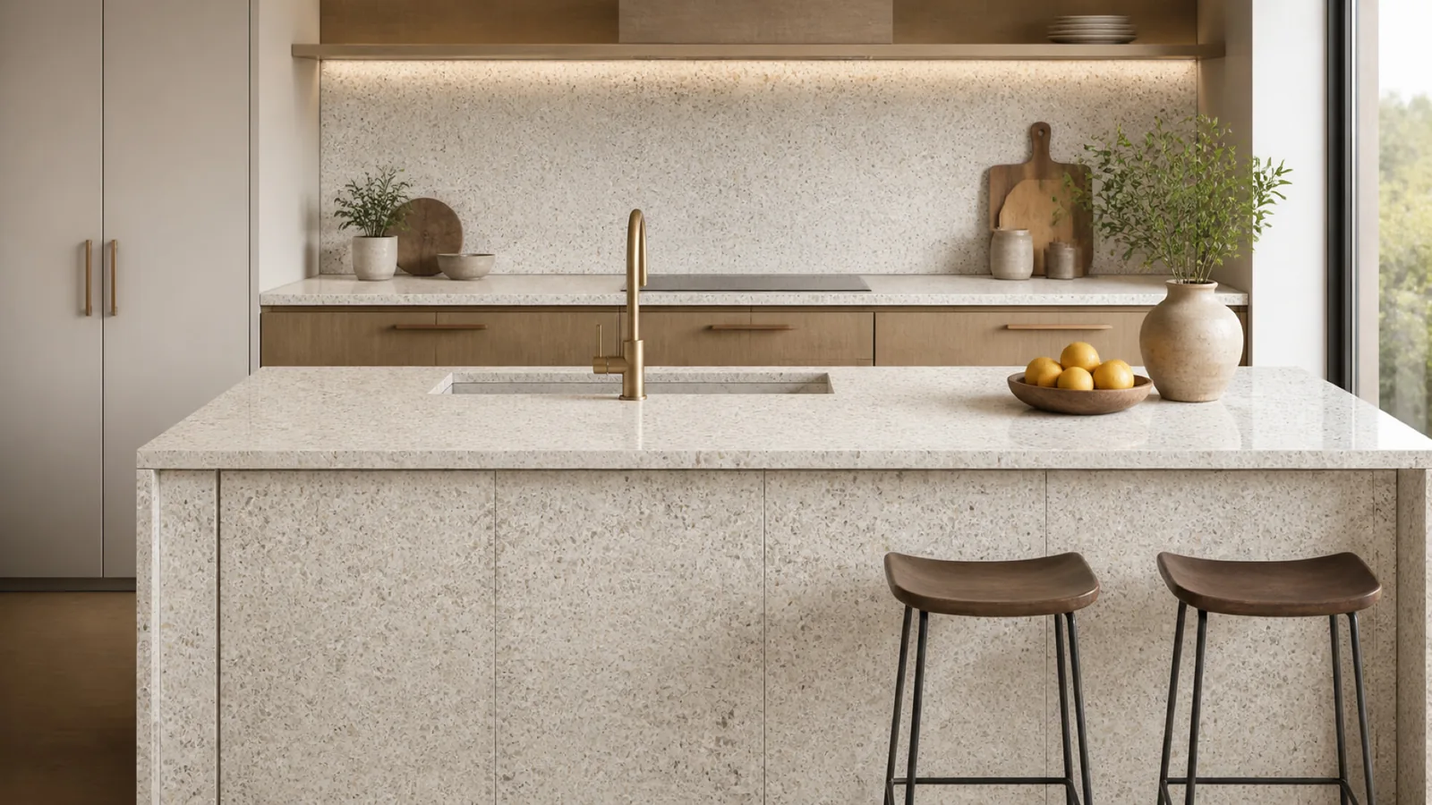 Ivory Dense Beige-Chip Sintered Stone Slab for Furniture Countertops thumbnail 3