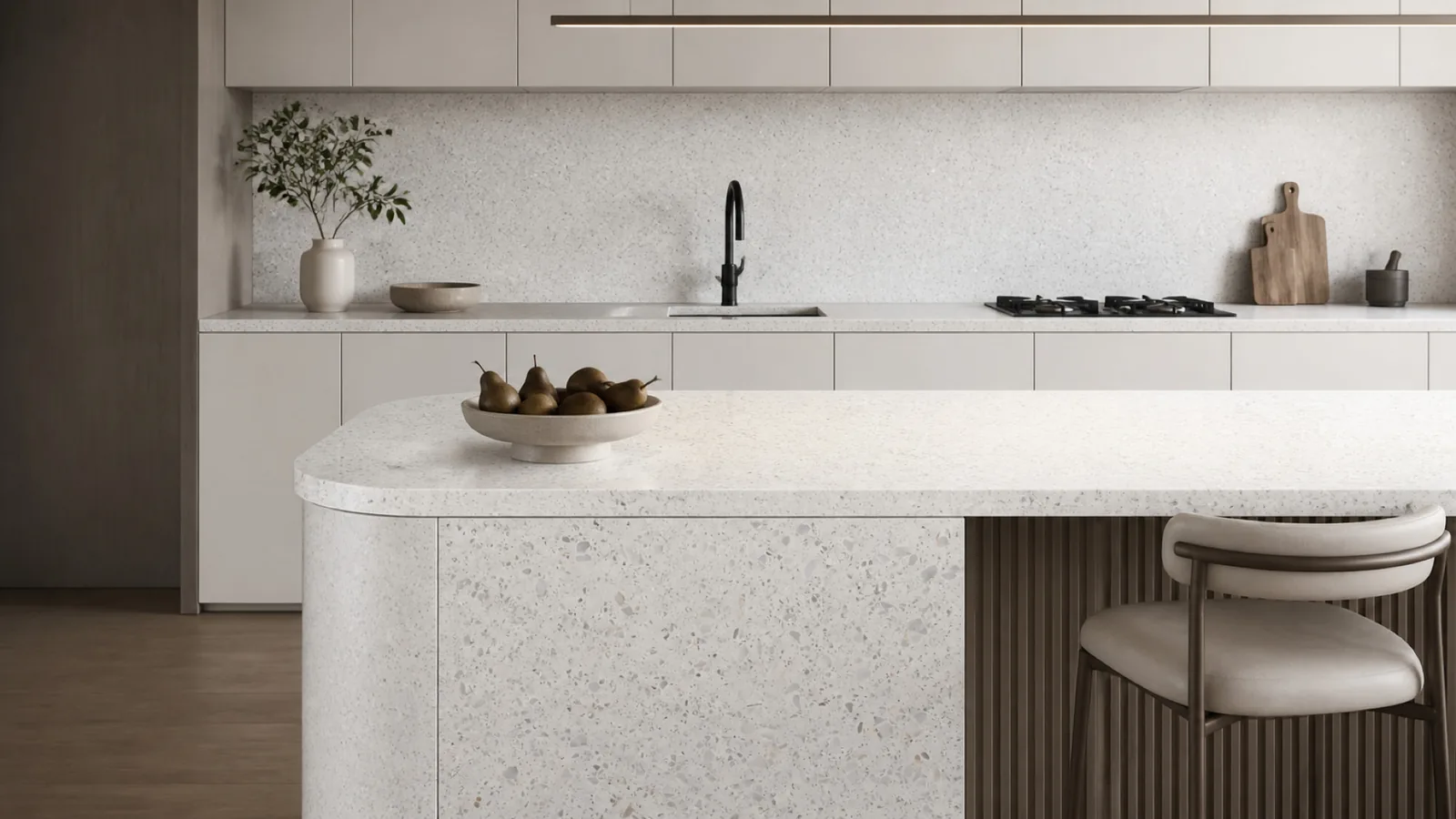 White Large Mixed-Stone-Chip Sintered Stone Slab for Furniture Countertops thumbnail 3