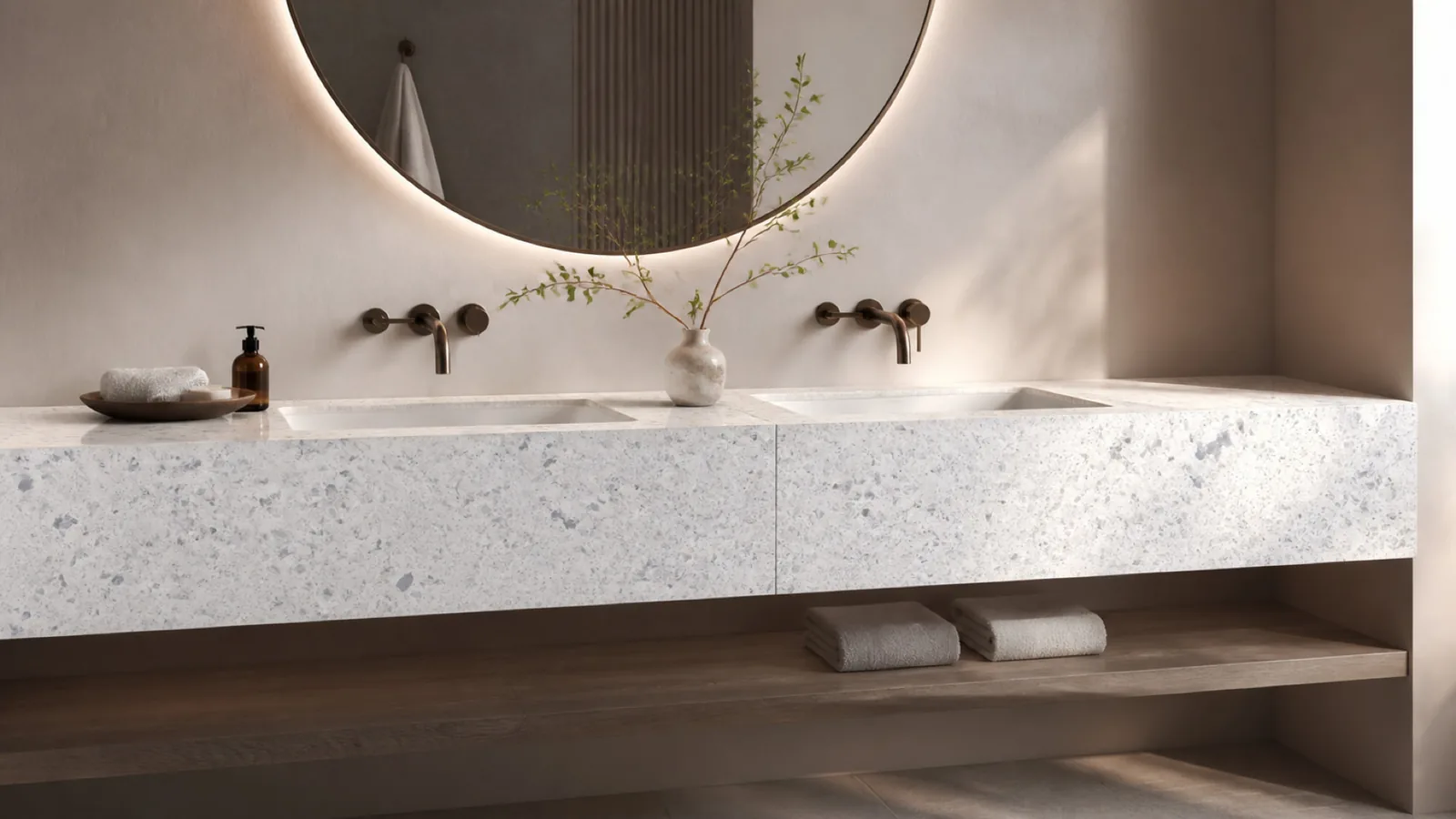 White Large Mixed-Stone-Chip Sintered Stone Slab for Furniture Countertops thumbnail 4