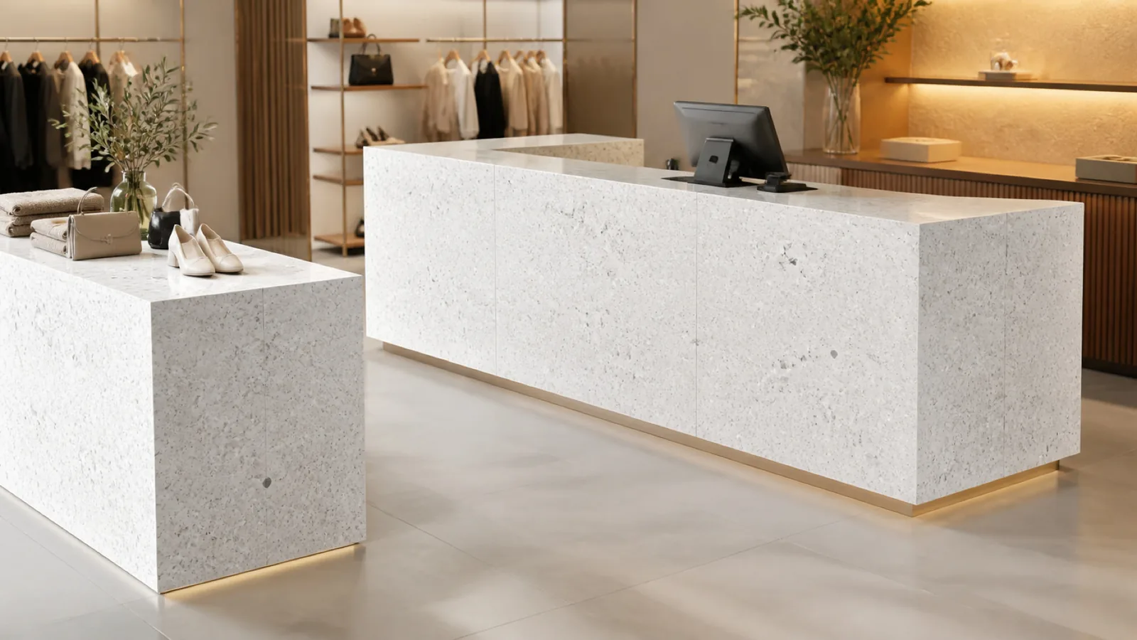 White Large Mixed-Stone-Chip Sintered Stone Slab for Furniture Countertops thumbnail 5