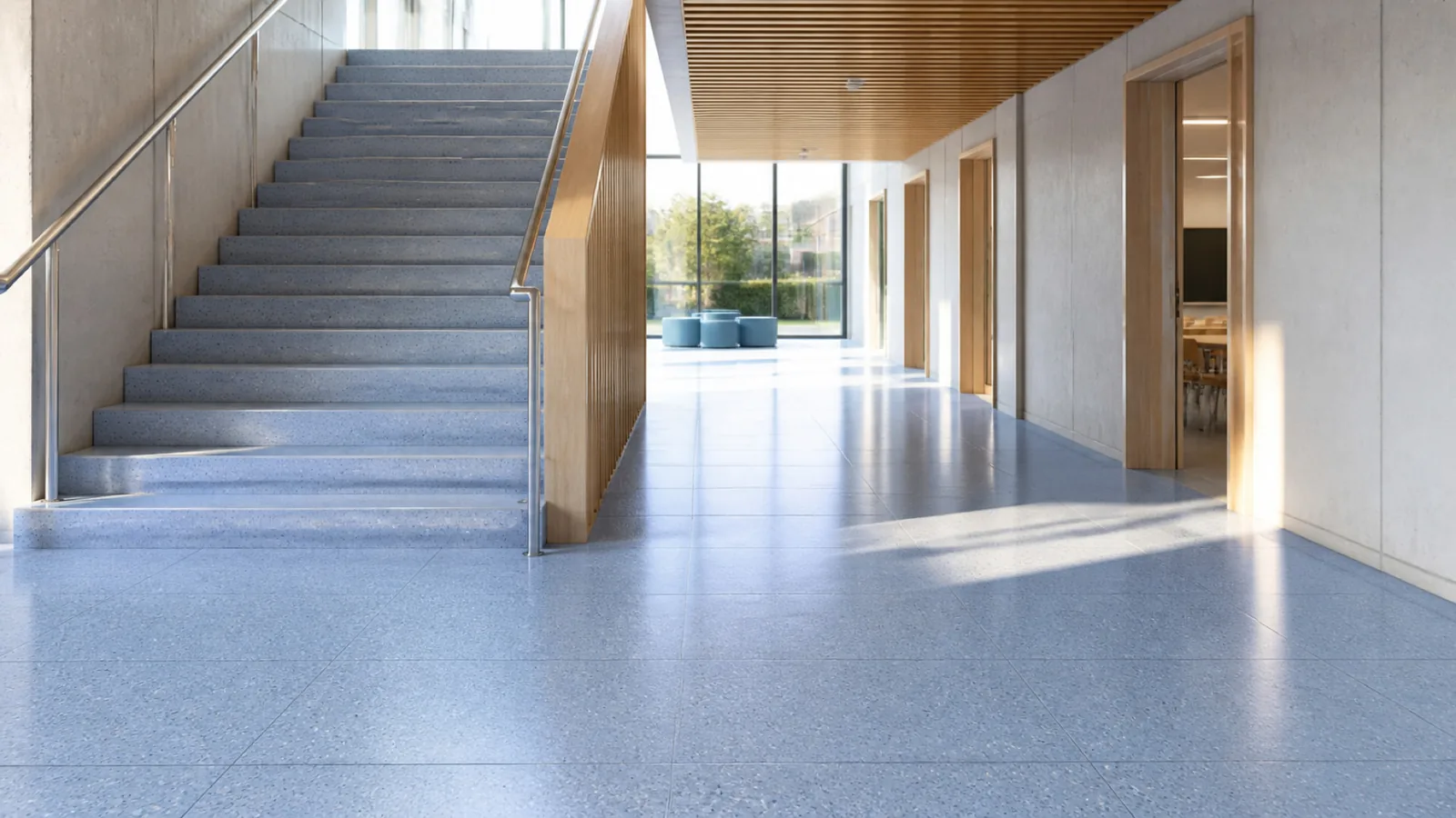 Sky Blue Fine Dark-Speckled Sintered Stone Slab for Hospitals and Schools thumbnail 4
