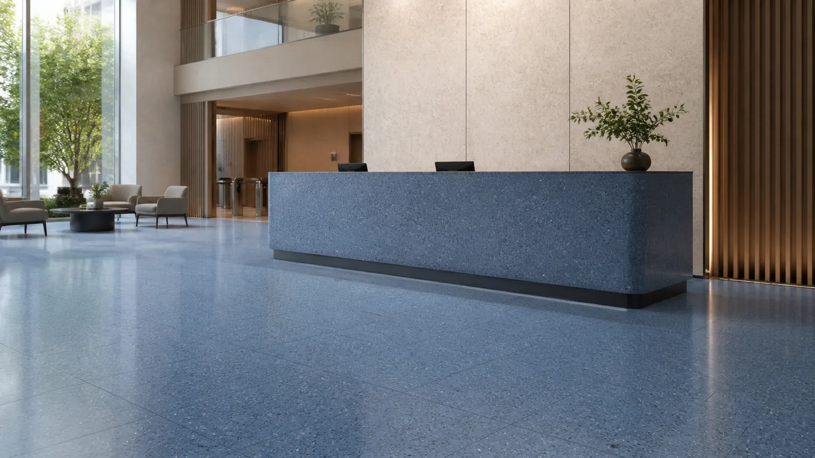 Ocean Blue Fine Dark-Speckled Sintered Stone Slab for Business Spaces thumbnail 3
