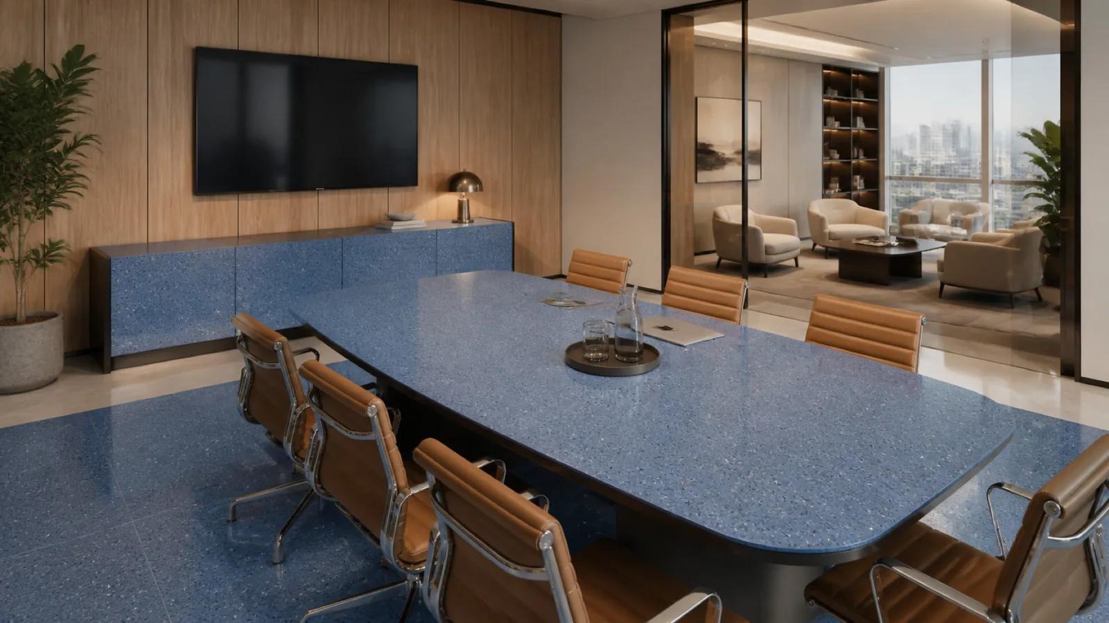 Ocean Blue Fine Dark-Speckled Sintered Stone Slab for Business Spaces thumbnail 4