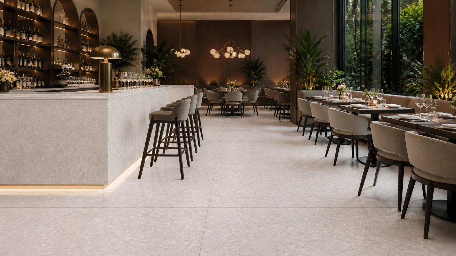 Pale Pink Dense Translucent-Chip Sintered Stone Slab for Catering Spaces thumbnail 3