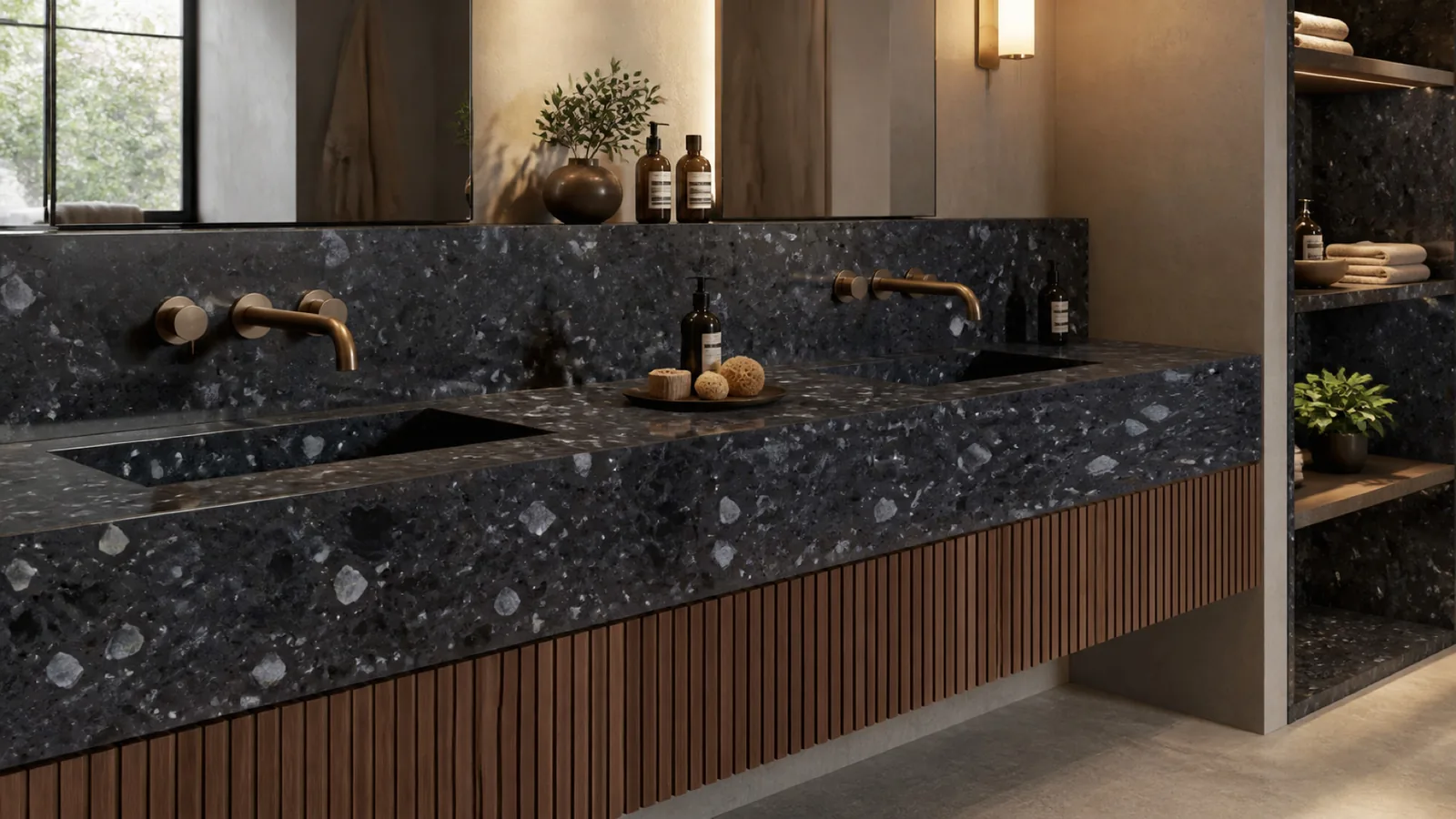 Black Extra-Large Crystal-Chip Sintered Stone Slab for Furniture Countertops thumbnail 4