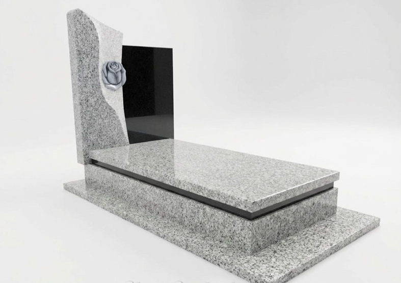G603 Granite Monument with Black Accents & Rose Engraved Upright Headstone thumbnail 2