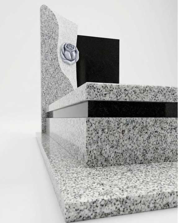 G603 Granite Monument with Black Accents & Rose Engraved Upright Headstone thumbnail 4