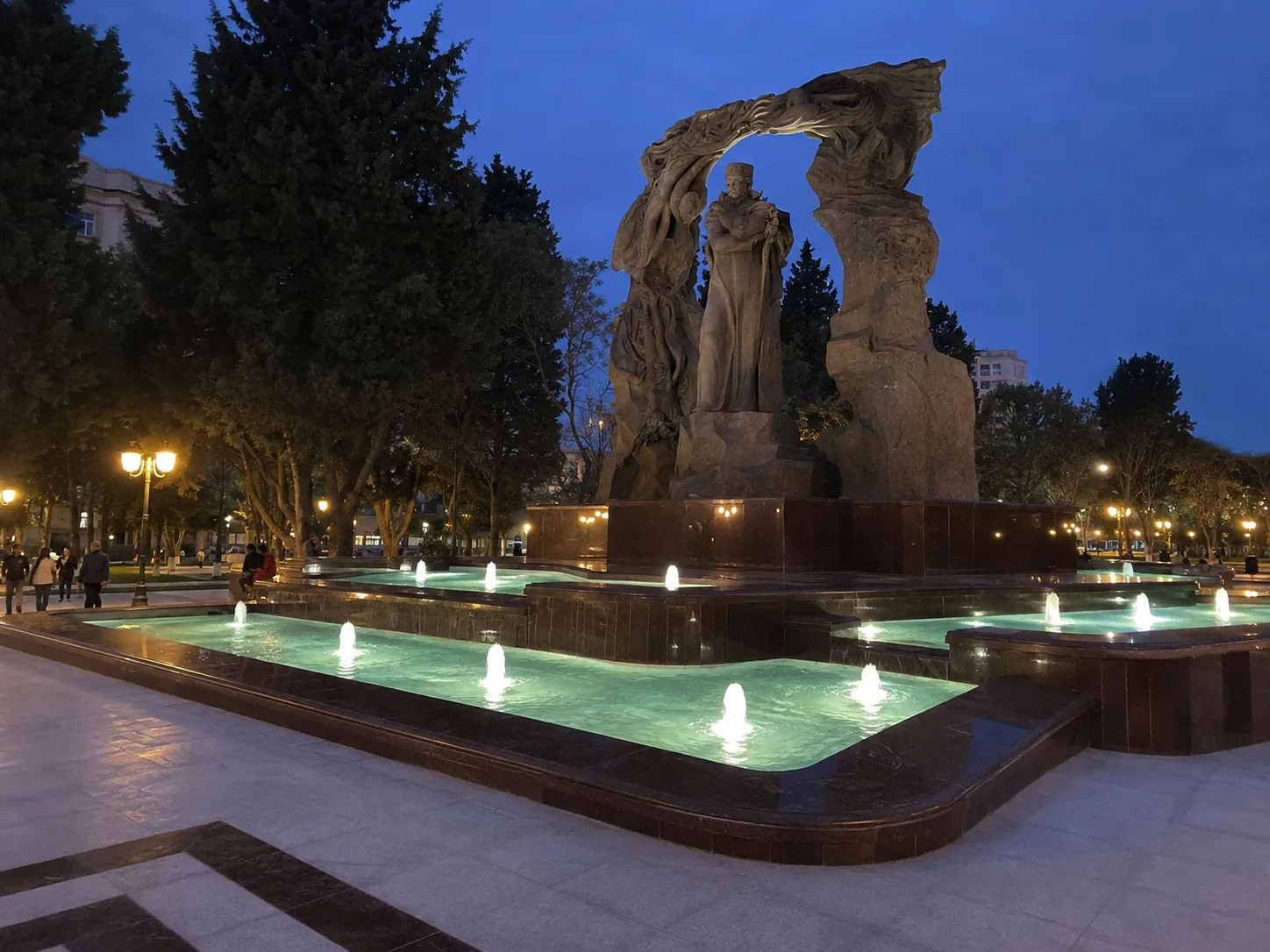 Crystal White Marble & Imperial Red Granite Fountain Pool Project in Huseyn Cavid Park, Baku