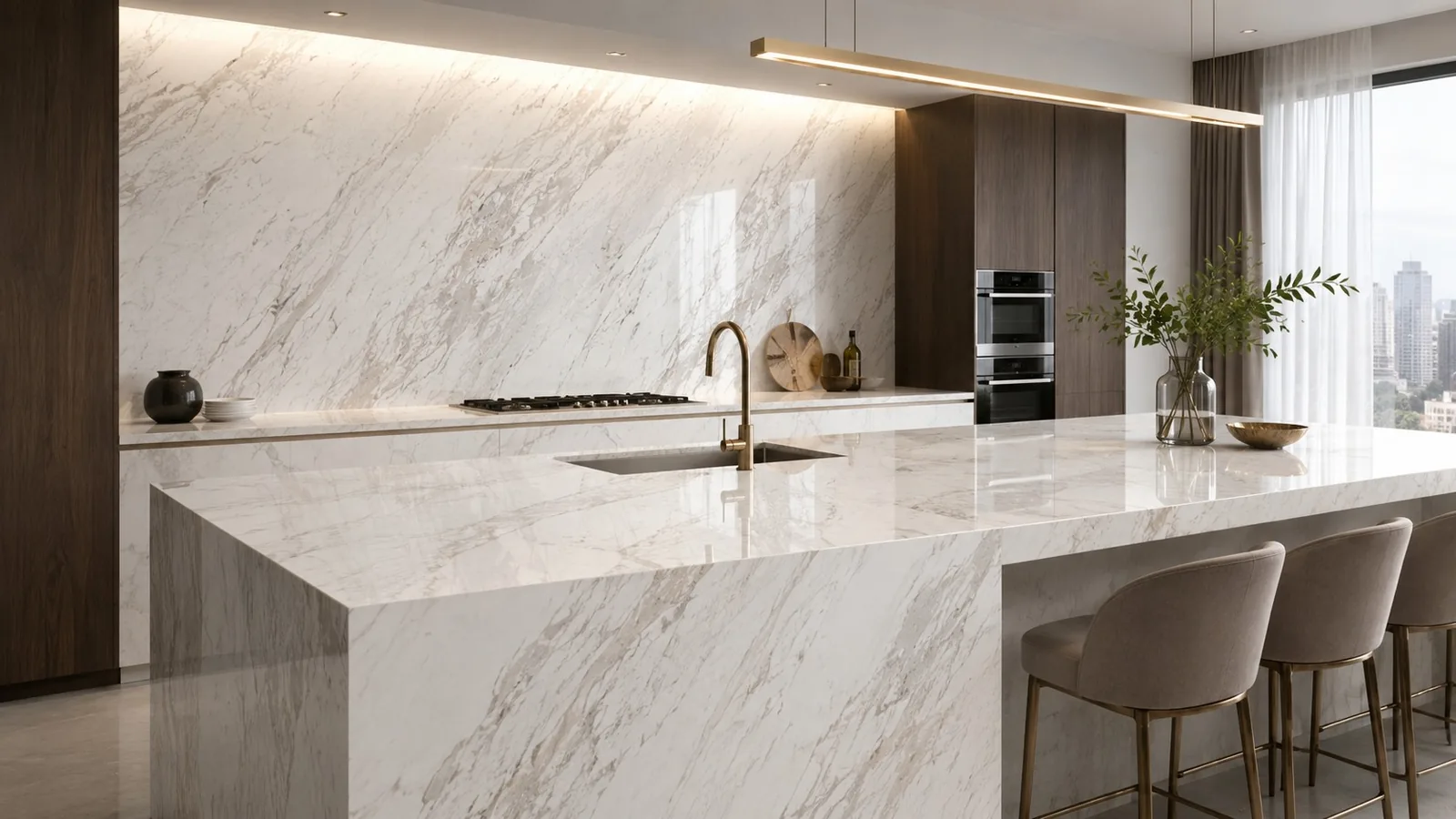 Ivory marble slabs for kitchen application thumbnail 4