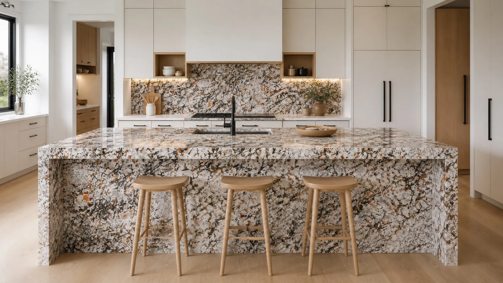 LX9091 Ivory White Charcoal Amber Breccia Engineered Quartz Stone Slab thumbnail 4