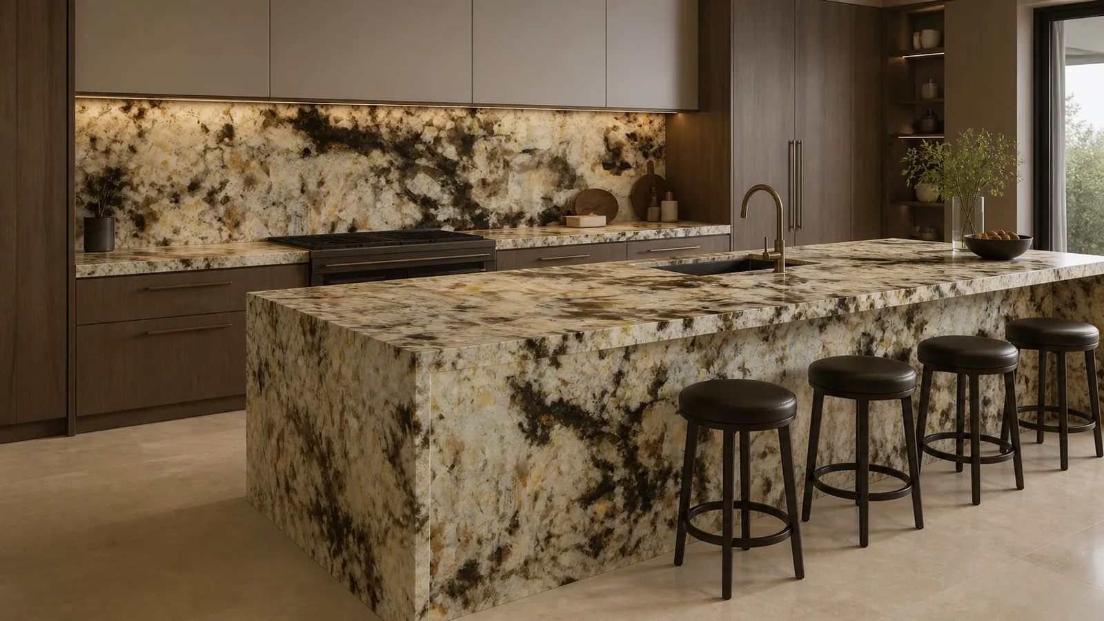 LX9090 Ivory Cream Olive Amber Breccia Engineered Quartz Stone Slab thumbnail 4