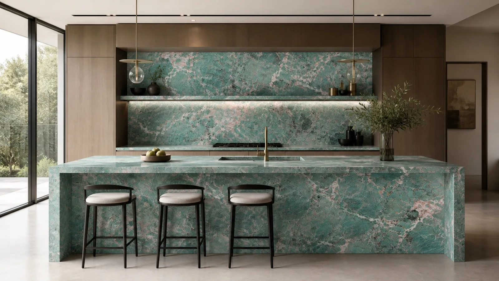 LX9031 Turquoise Green Rose Breccia Engineered Quartz Stone Slab thumbnail 4