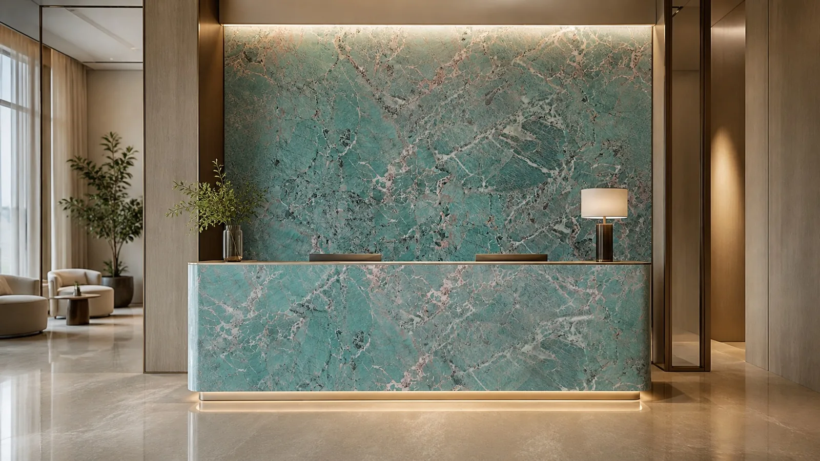 LX9031 Turquoise Green Rose Breccia Engineered Quartz Stone Slab thumbnail 5