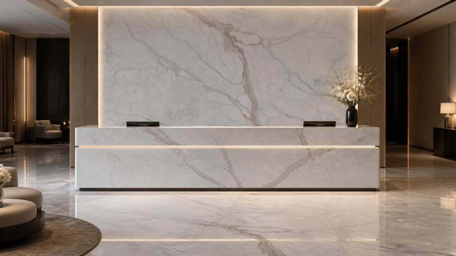 LX7178 Cool Gray Rose Taupe Vein Engineered Quartz Stone Slab thumbnail 5