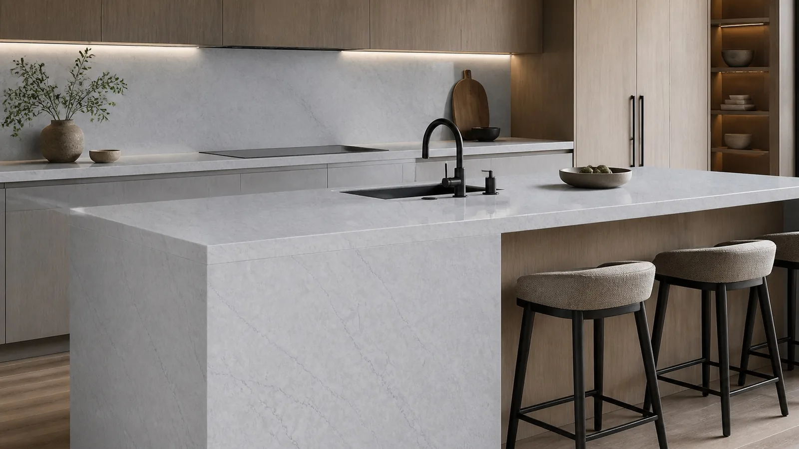 LX7152 Light Gray Fine Crackle Vein Engineered Quartz Stone Slab thumbnail 4
