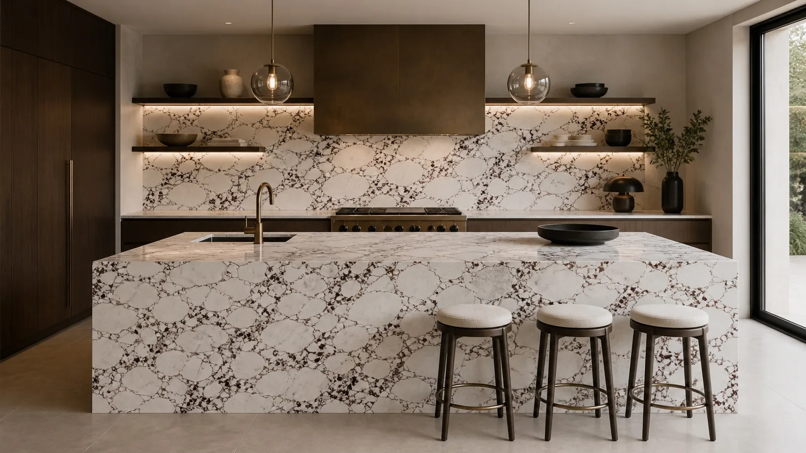 LX7701 White Burgundy Breccia Engineered Quartz Stone Slab thumbnail 4