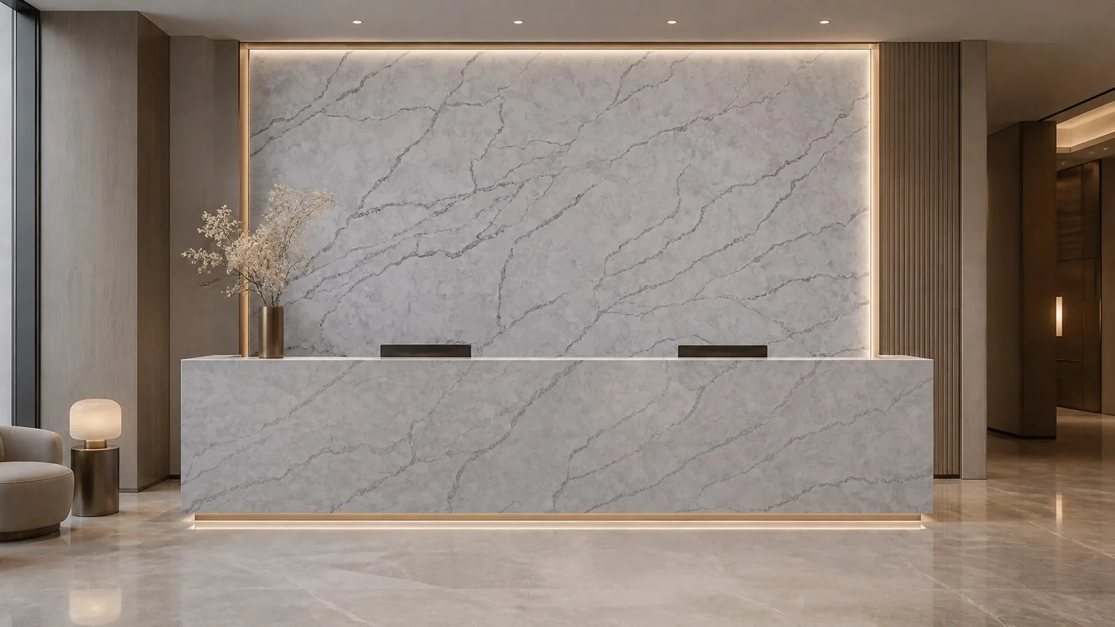 LX7160 Ash Gray Diagonal Fine Vein Engineered Quartz Stone Slab thumbnail 5