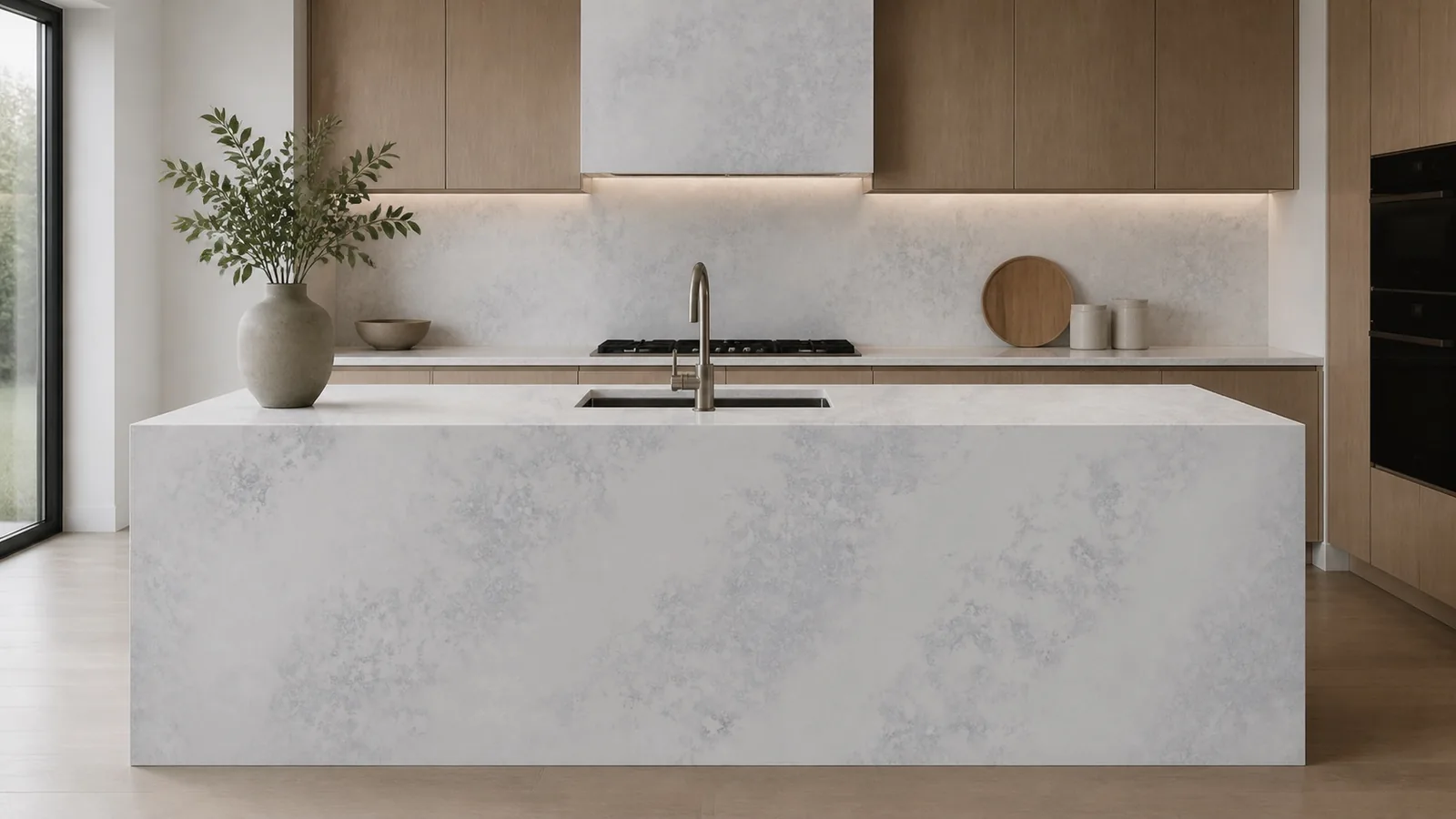 LX7130 Ice White Cloudy Gray Vein Engineered Quartz Stone Slab thumbnail 4