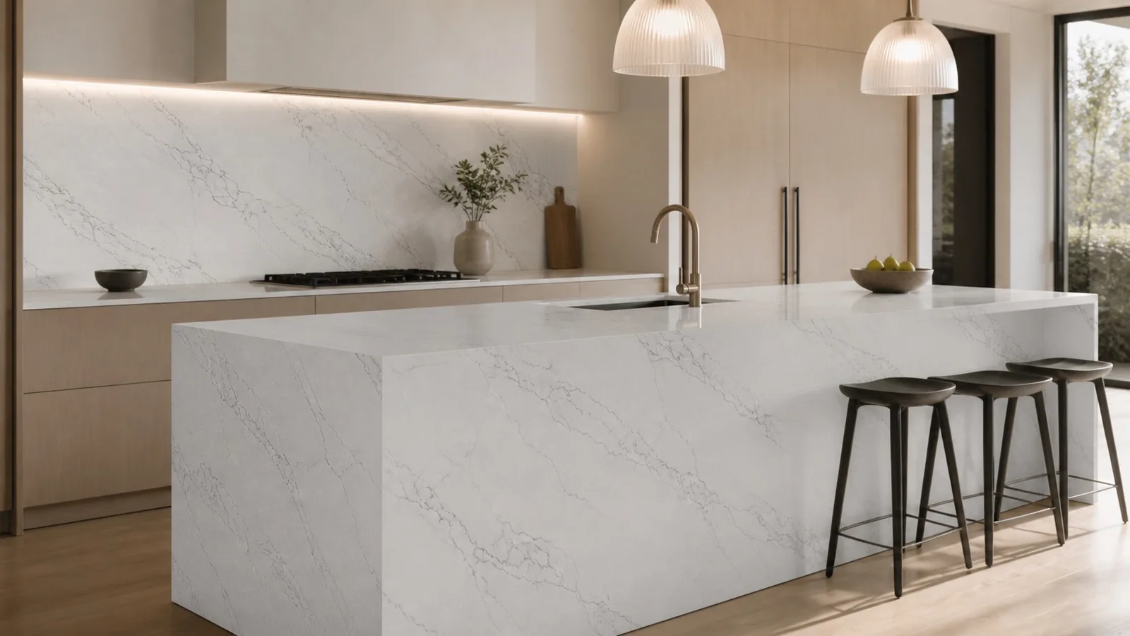 LX7136 Soft White Fine Web Vein Engineered Quartz Stone Slab thumbnail 4