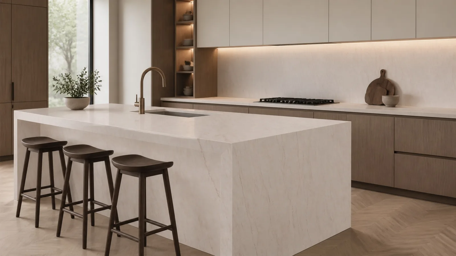 LX7607 Ivory Cream Fine Linear Vein Engineered Quartz Stone Slab thumbnail 4