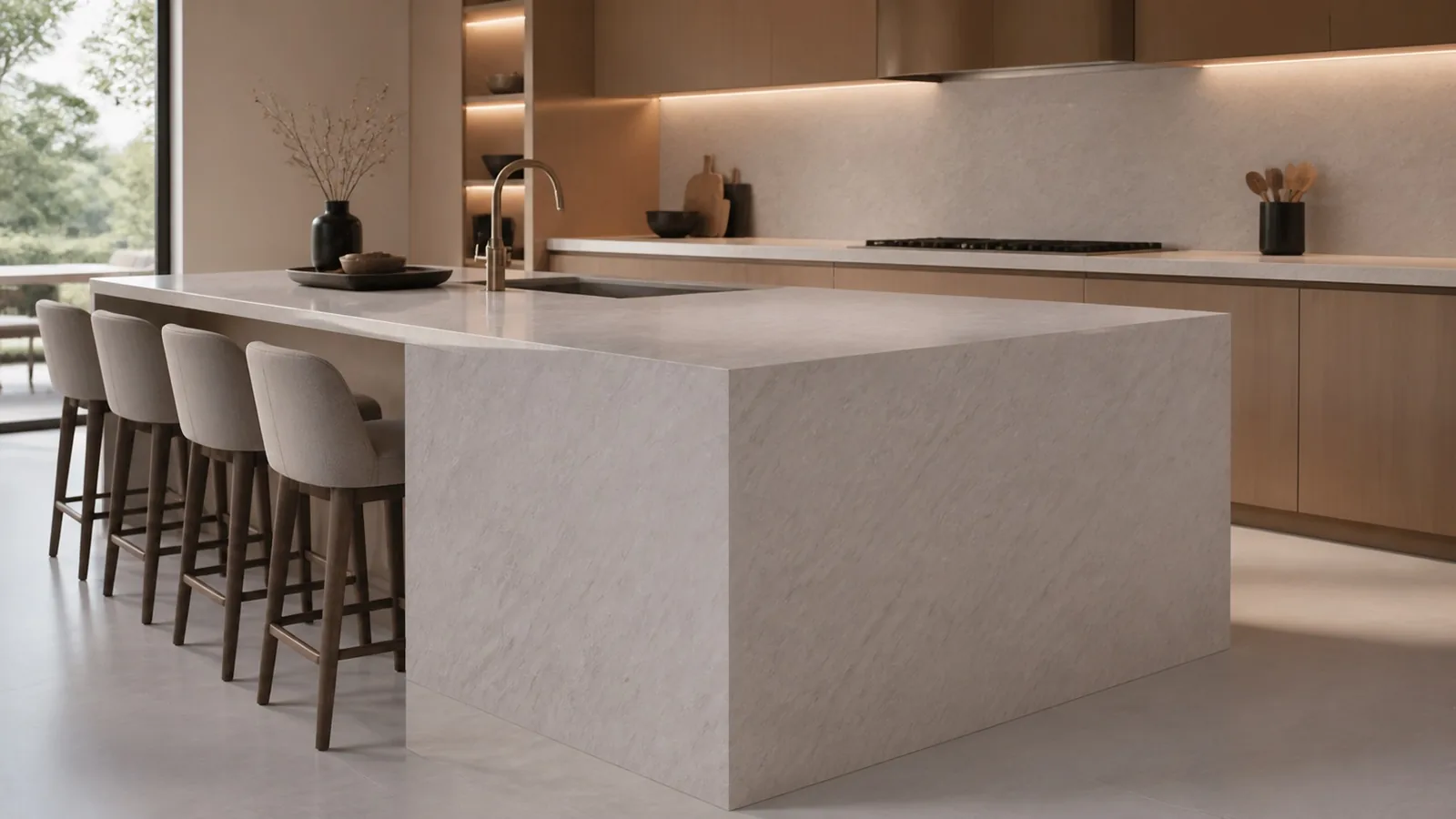 LX7141 Warm Gray Brushed Linear Vein Engineered Quartz Stone Slab thumbnail 4
