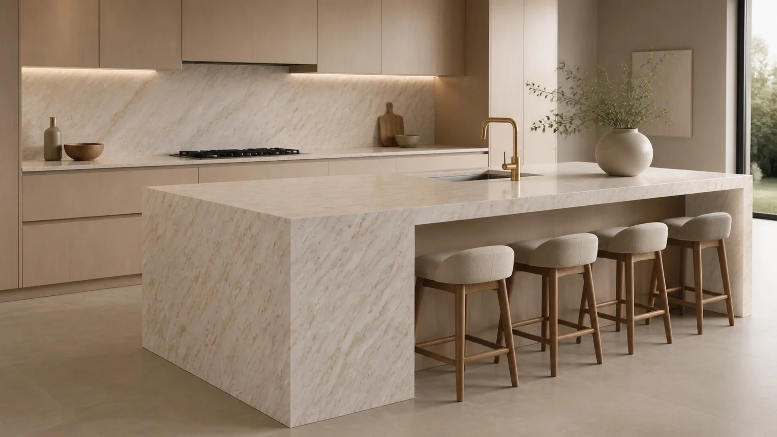LX7147 Ivory White Gold Brush Vein Engineered Quartz Stone Slab thumbnail 4