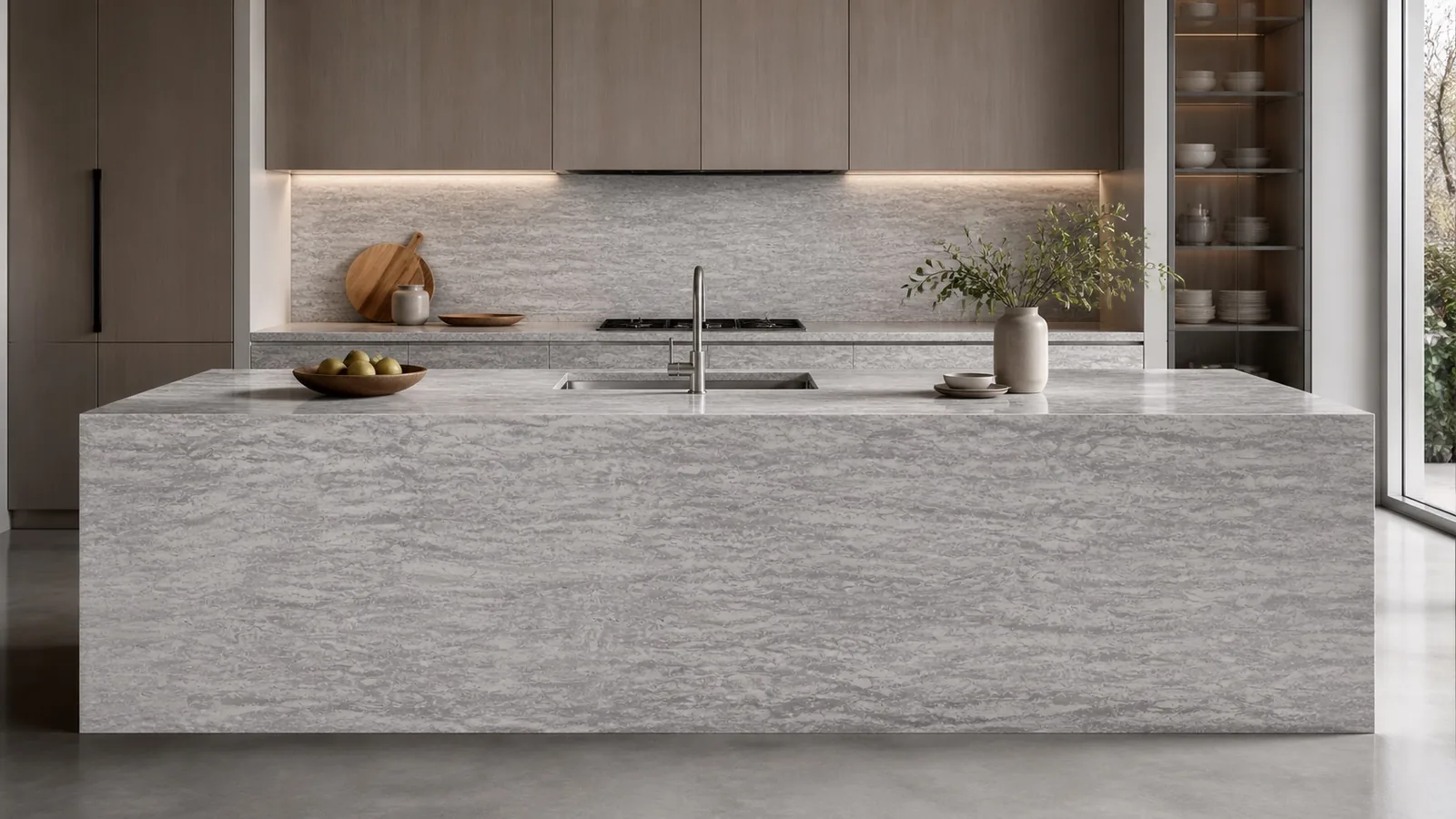 LX7155 Stone Gray Horizontal Strata Engineered Quartz Stone Slab thumbnail 4