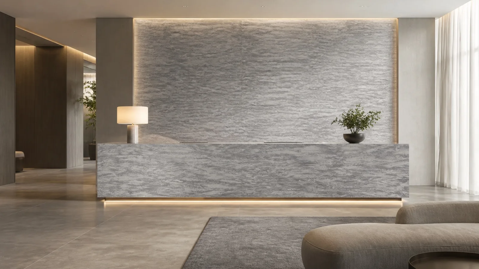LX7155 Stone Gray Horizontal Strata Engineered Quartz Stone Slab thumbnail 5