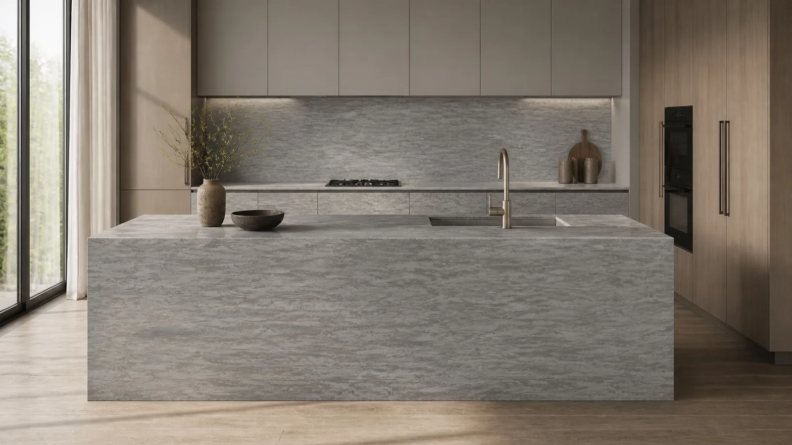 LX7142 Ivory White Fine Gold Brush Vein Engineered Quartz Stone Slab thumbnail 4