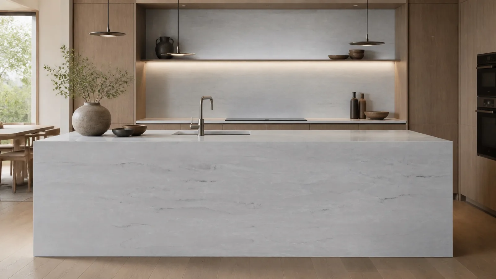 LX7159 Light Gray Painterly Strata Engineered Quartz Stone Slab thumbnail 4