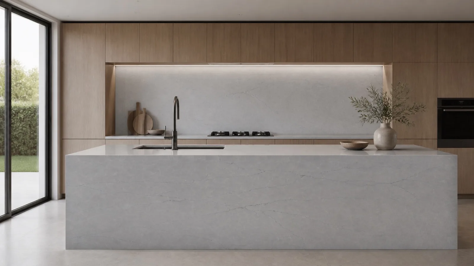 LX7186 Light Gray Subtle Crackle Vein Engineered Quartz Stone Slab thumbnail 4