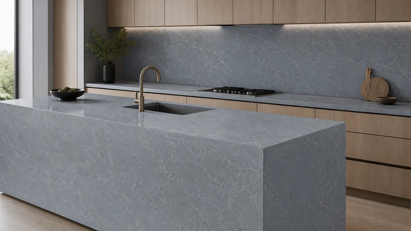 LX7188 Blue Gray Ice Crackle Vein Engineered Quartz Stone Slab thumbnail 4