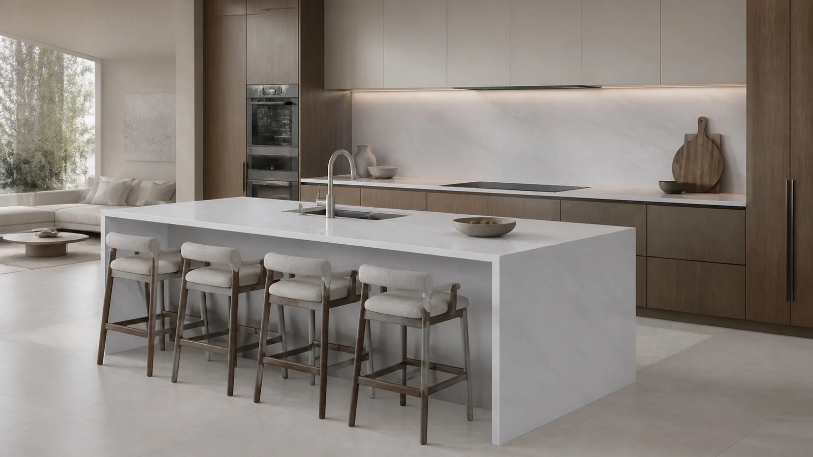 LX7103 White Soft Gray Wave Vein Engineered Quartz Stone Slab thumbnail 4