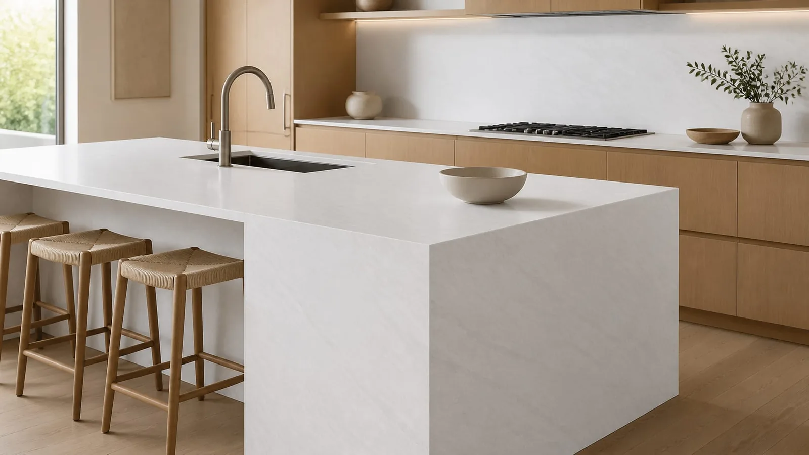 Pearl White Feathered Wave Engineered Quartz Stone Slab for Kitchen Countertops thumbnail 3