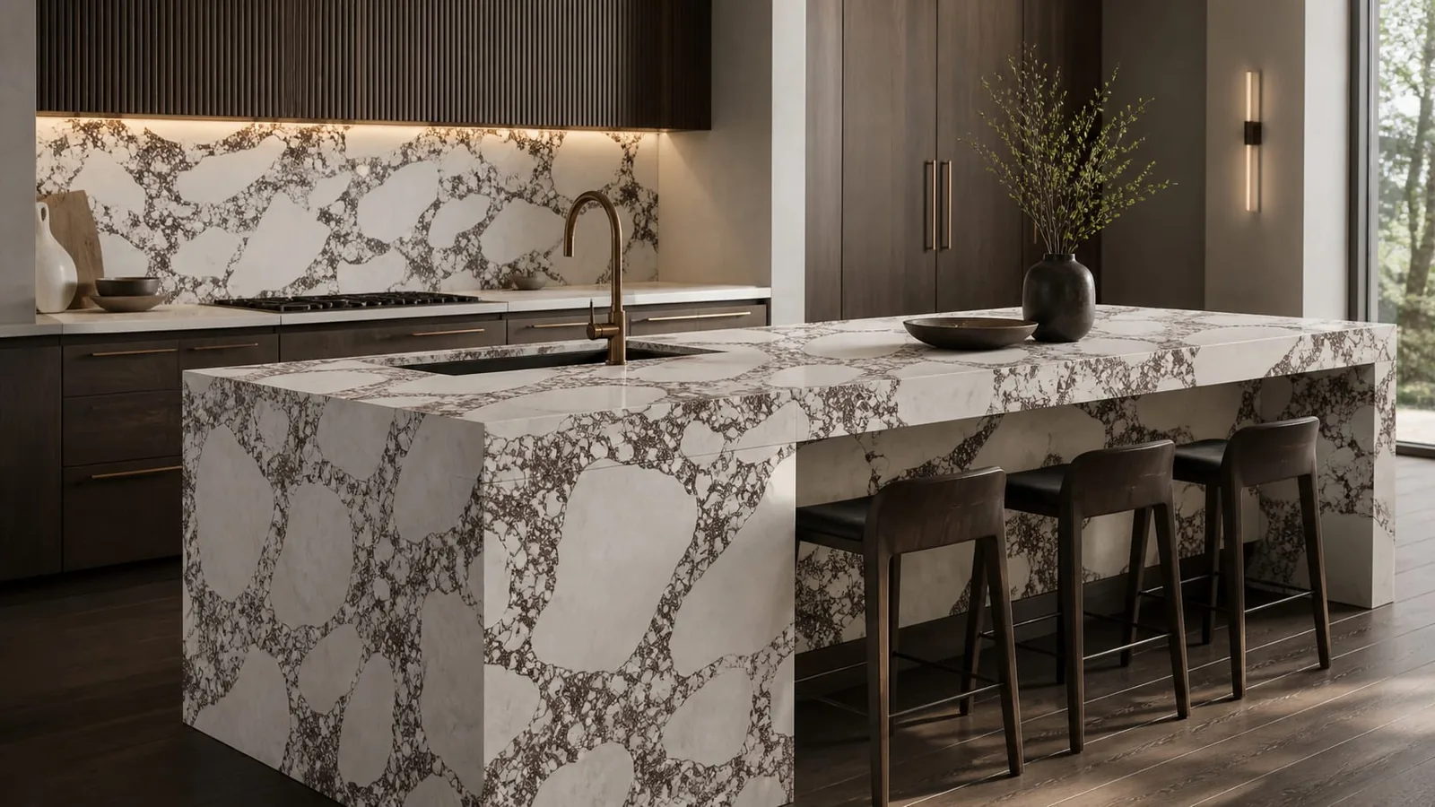 Ivory White Cocoa Breccia Engineered Quartz Stone Slab for Luxury Interiors thumbnail 3