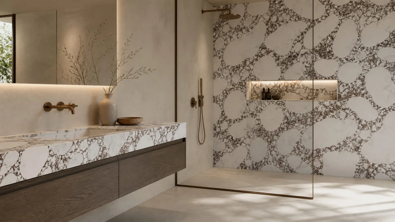 Ivory White Cocoa Breccia Engineered Quartz Stone Slab for Luxury Interiors thumbnail 5