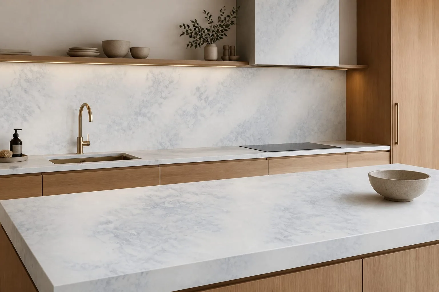 Frost White Cloudy Mist Engineered Quartz Stone Slab for Kitchen and Interior Design thumbnail 3