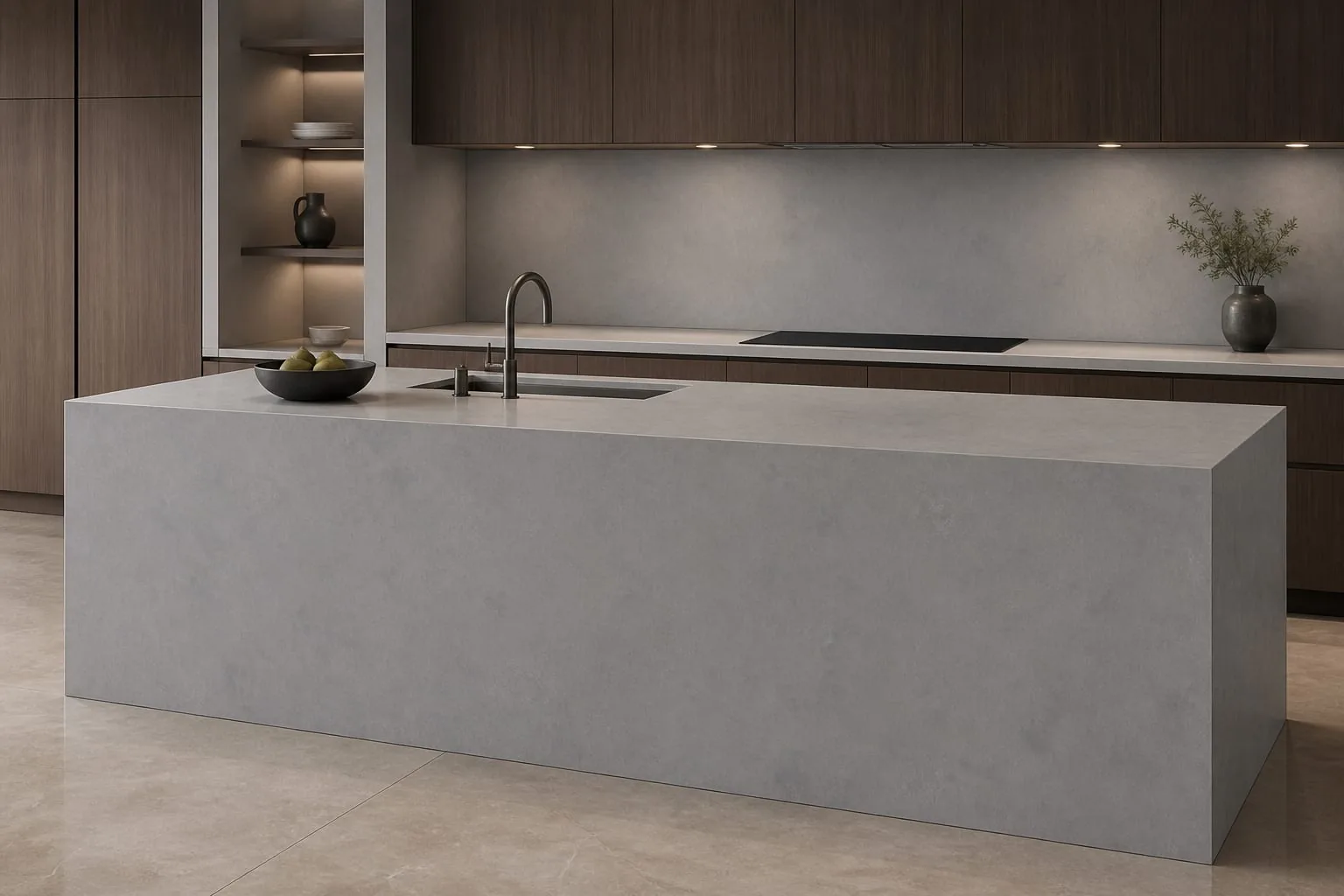 Concrete Gray Soft Cloud Engineered Quartz Stone Slab for Kitchen and Interior Design thumbnail 3