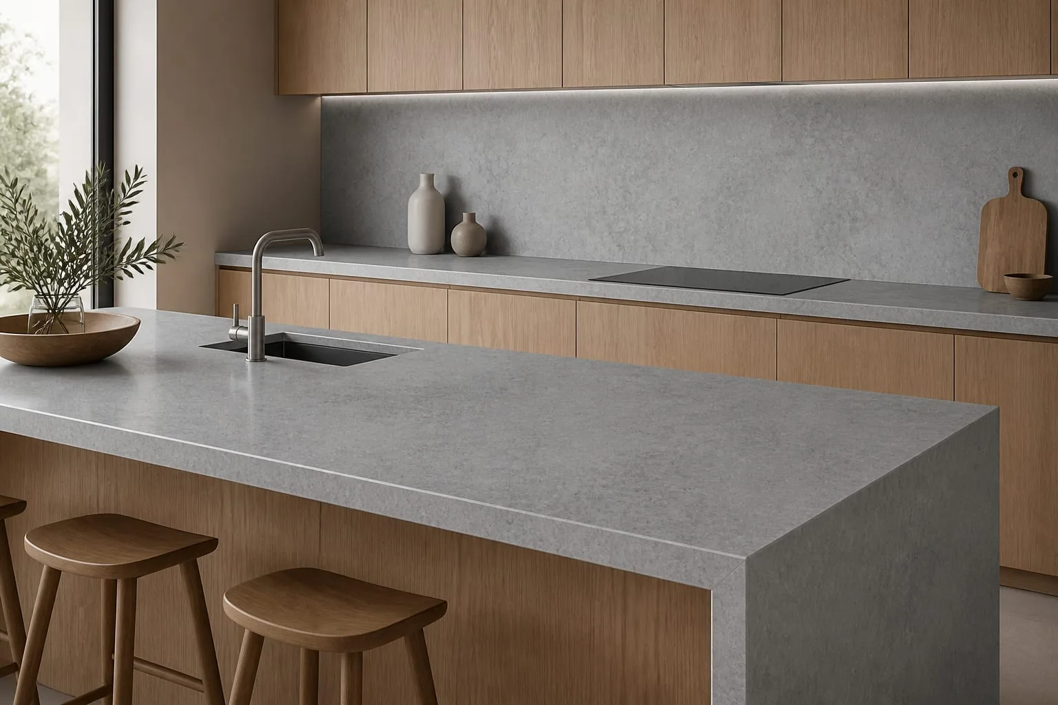 Ash Gray Mottled Cloud Engineered Quartz Stone Slab for Kitchen and Interior Design thumbnail 3