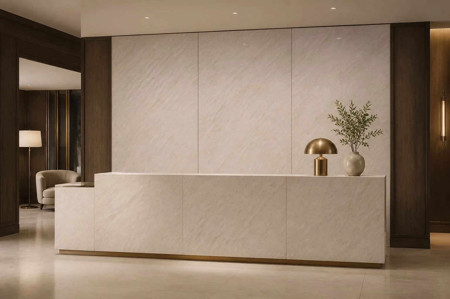 Warm Beige Feathered Brush Engineered Quartz Stone Slab for Kitchen and Interior Design thumbnail 4