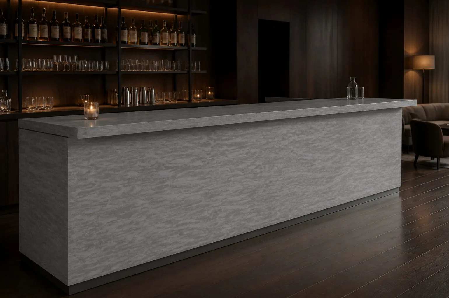 Charcoal Gray Linear Wave Engineered Quartz Stone Slab for Bathroom and Interior Design thumbnail 3